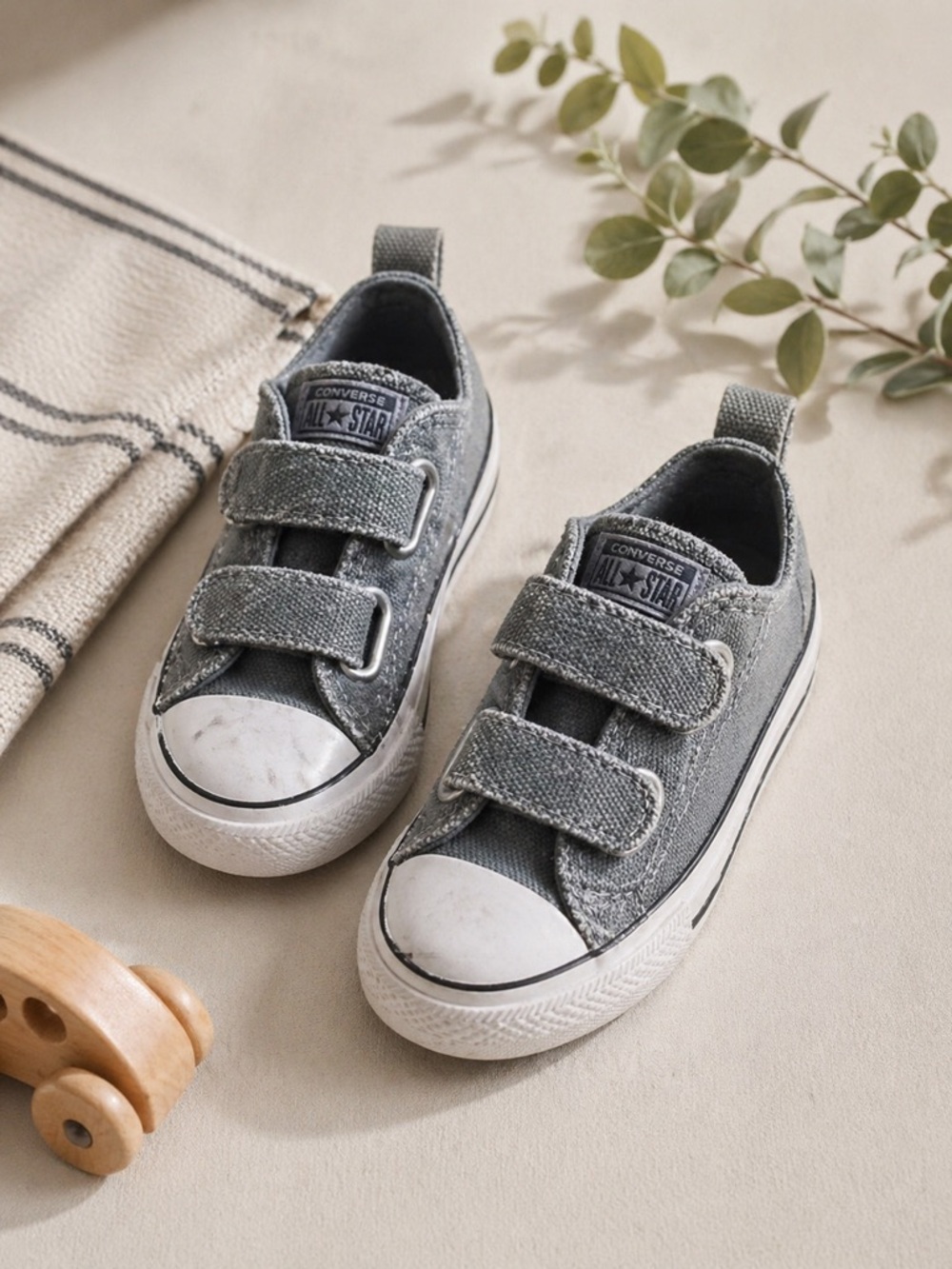 Converse Kids' Greyish Green Canvas Velcro Sneakers